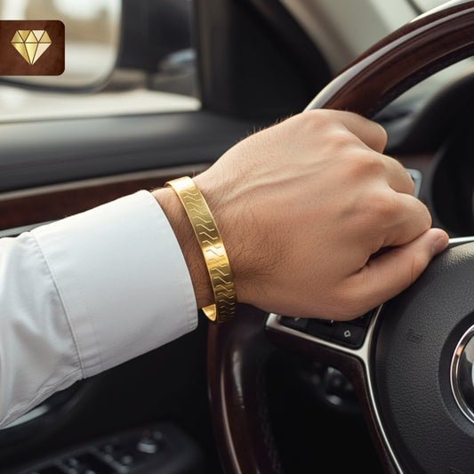 Geometric Engraved Gold Kada for Men – Modern Bracelet Kada