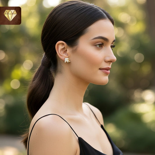 Tiny Elephant Stud Gold AD Earrings – Sparkling CZ Stone