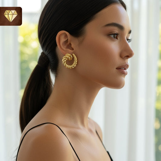 Gold Textured Swirl Hoop Earrings – Statement Jewelry