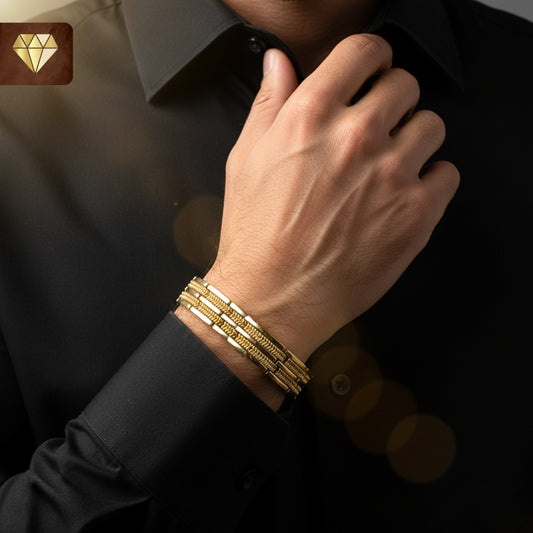 Men’s Gold Chain Bracelet with Engraved Texture – Premium Stainless Steel Link