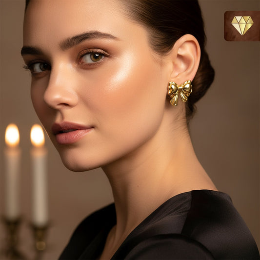 Gold Bow Knot Stud Earrings – Cute Minimalist Ribbon Design