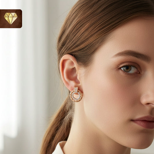 Circle Stud Tiny Rose Gold AD Earrings – Sparkling CZ Stone Minimalist