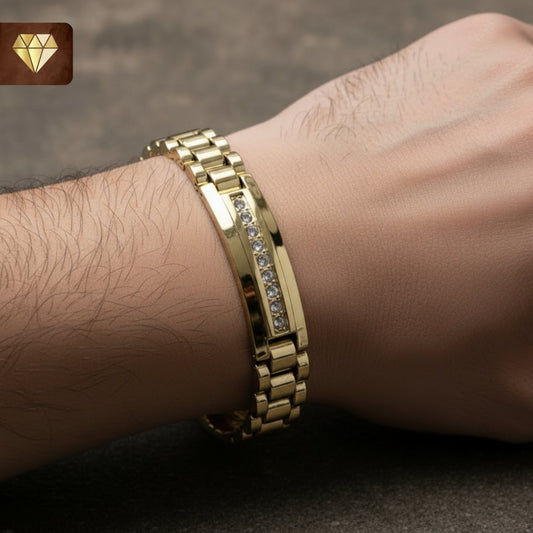 Luxury-Inspired Men's Linked Gold Chain Bracelet – with CZ Stone Bar