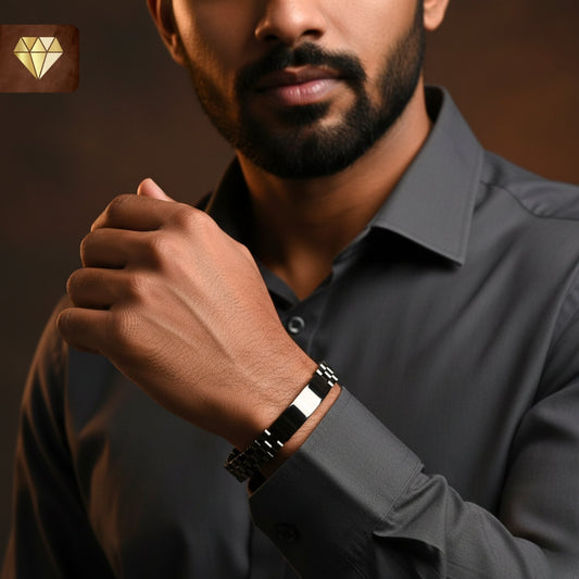 Men’s black stainless steel link bracelet – modern minimalist bold plate chain design