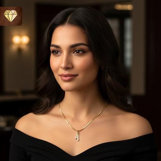 Gold-plated geometric bar pendant necklace with solitaire and baguette AD (American Diamond) CZ stones for women