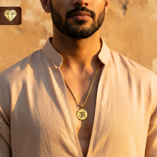 Men’s gold-plated Om pendant chain necklace – spiritual jewelry for meditation and daily wear