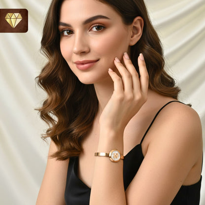 Rose Gold-Plated Minimalist Kada Bracelet with Enamel Round