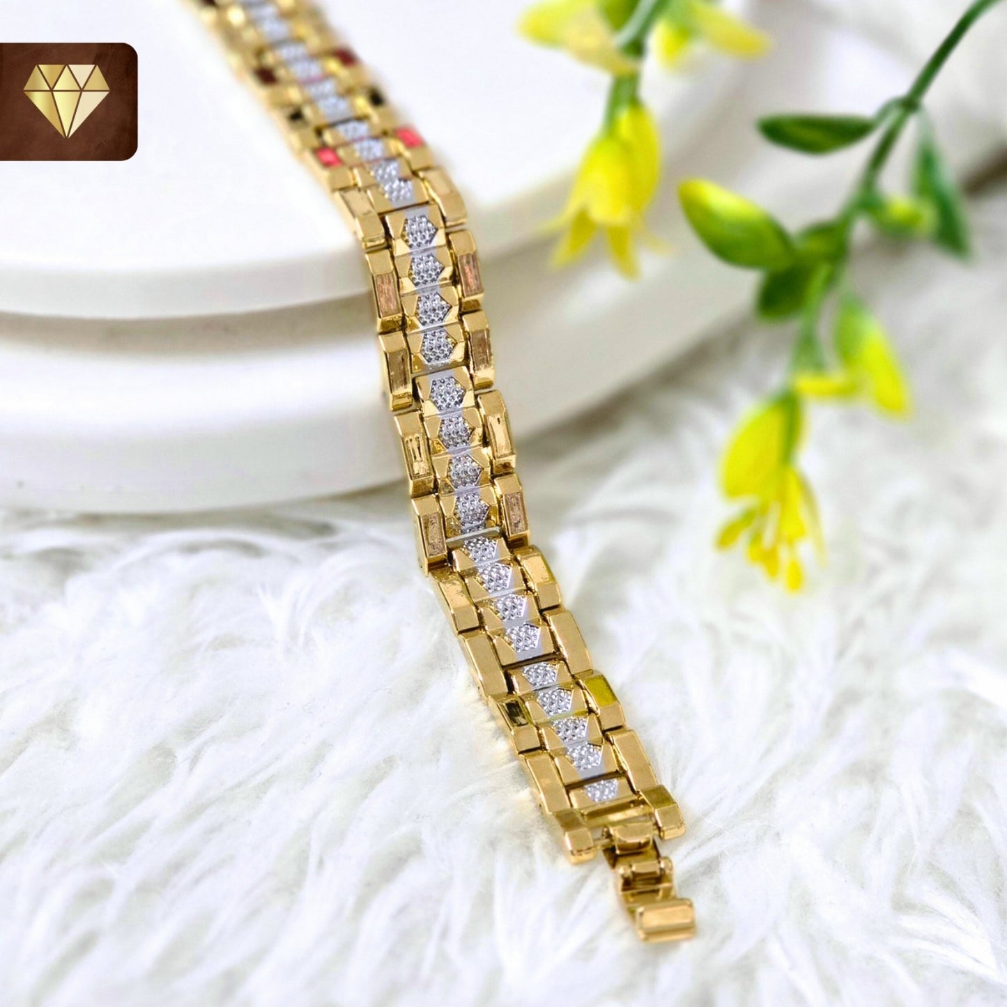 Men’s Gold Chain Bracelet with Silver Accents – Luxury Style