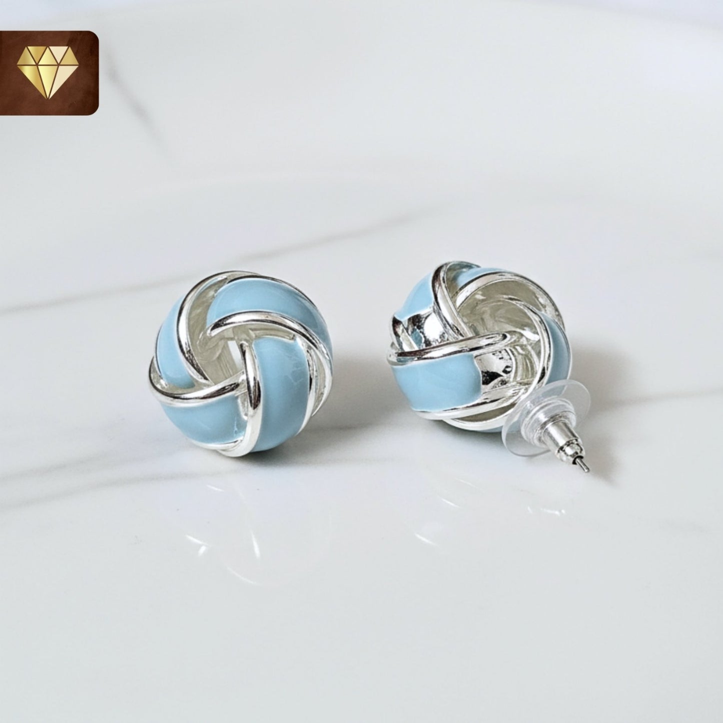 Sky Blue Enamel Knot Silver Stud Earrings – Vintage Jewelry