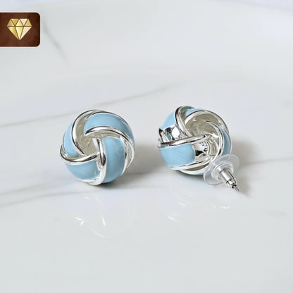 Sky Blue Enamel Knot Silver Stud Earrings – Vintage Jewelry