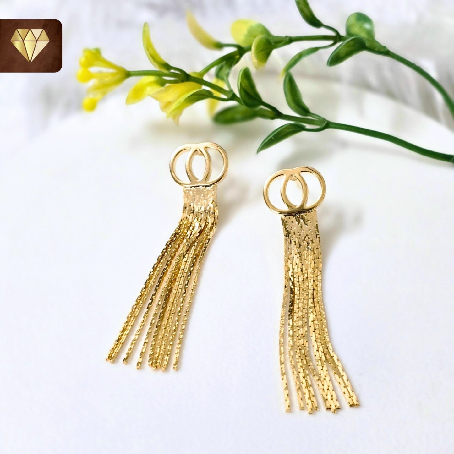 Double Ring Tassel Drop Earrings - Long Statement Dangle