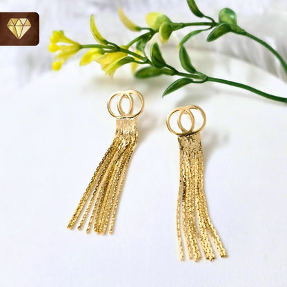 Double Ring Tassel Drop Earrings - Long Statement Dangle