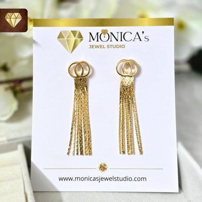 Double Ring Tassel Drop Earrings - Long Statement Dangle