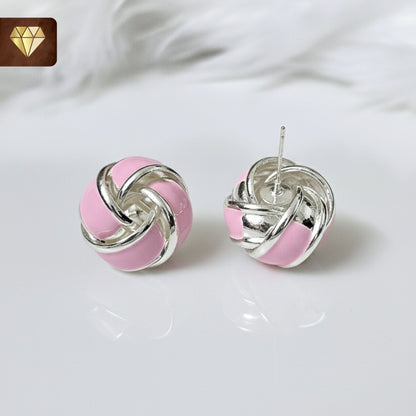 Pink Enamel Knot Stud Earrings – Vintage Pastel Jewelry