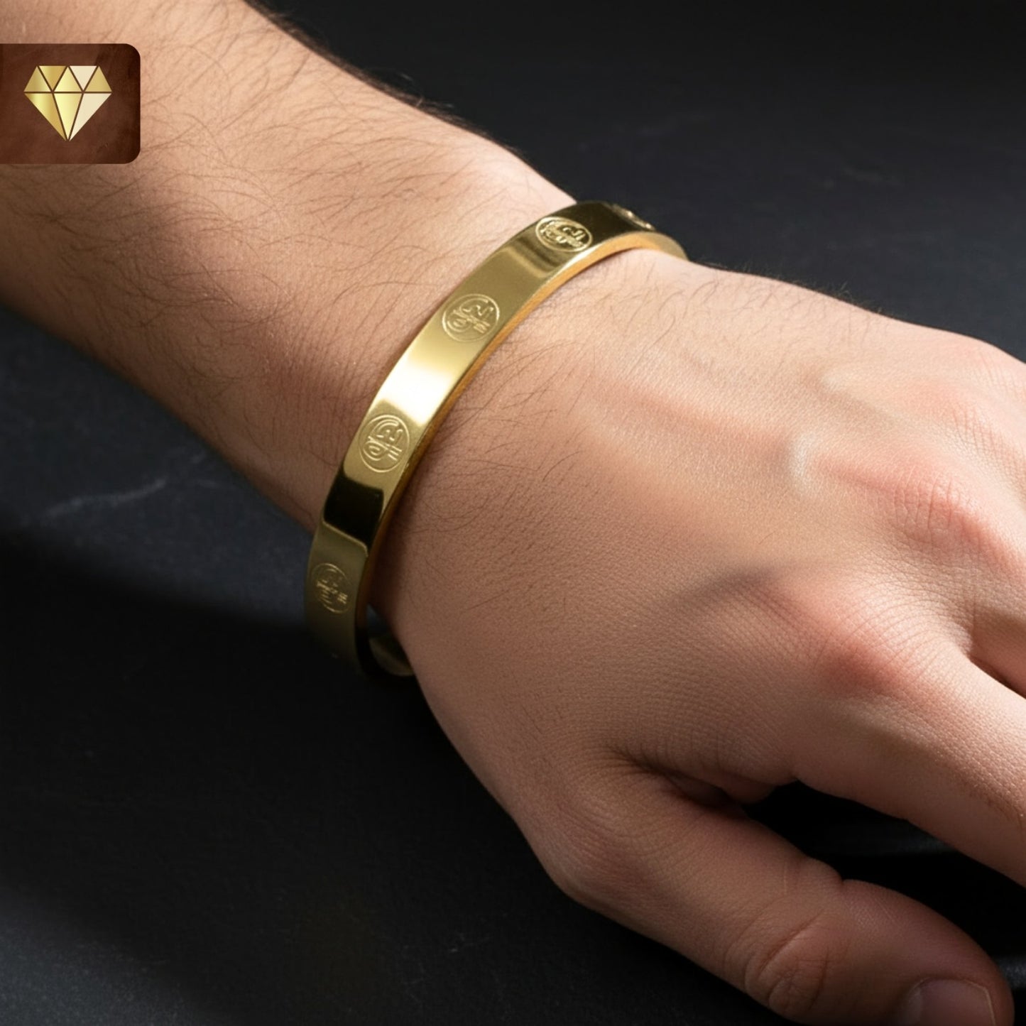 Men’s Om Engraved Gold Kada – Spiritual Bracelet