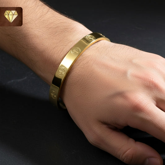 Men’s Om Engraved Gold Kada – Spiritual Bracelet