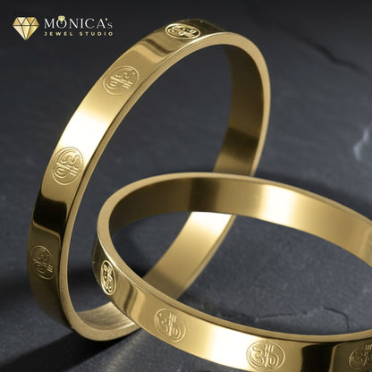 Men’s Om Engraved Gold Kada – Spiritual Bracelet