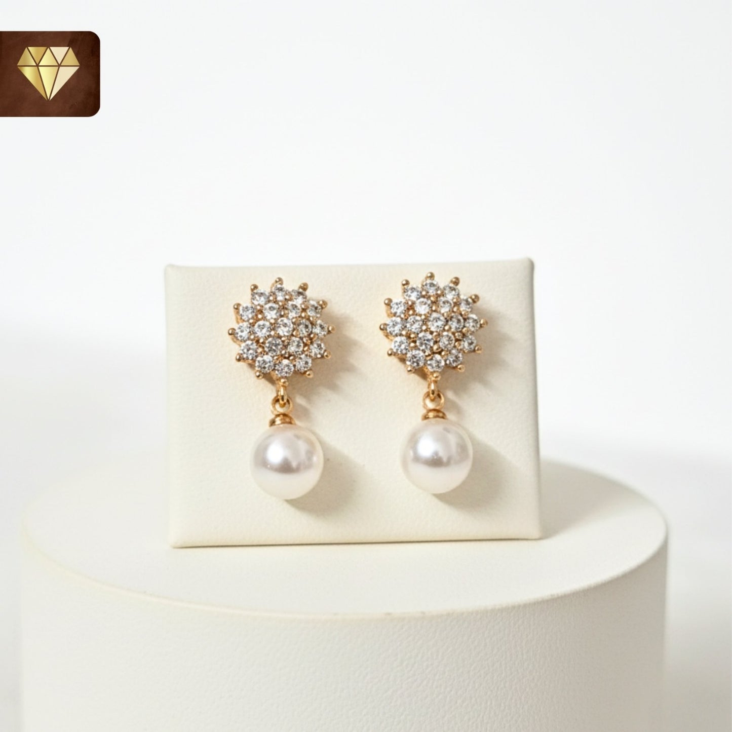 Floral Pearl Drop Sparkling Tiny AD Earrings – CZ Stone Cluster Studs