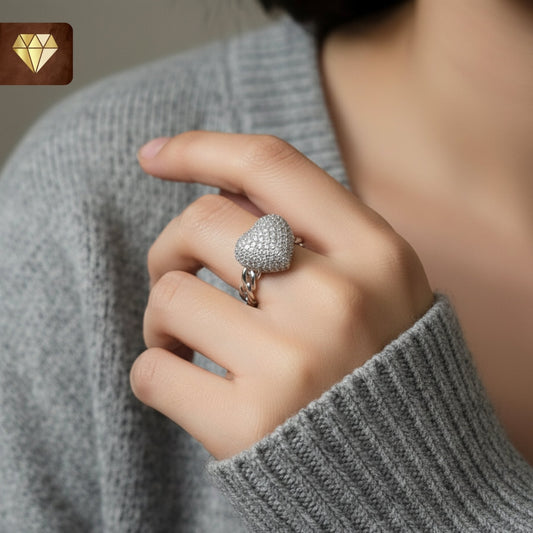 Heart Shape Finger Ring for Women | CZ Stone Chain Band Adjustable
