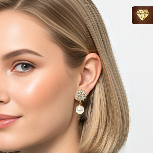 Floral Pearl Drop Sparkling Tiny AD Earrings – CZ Stone Cluster Studs