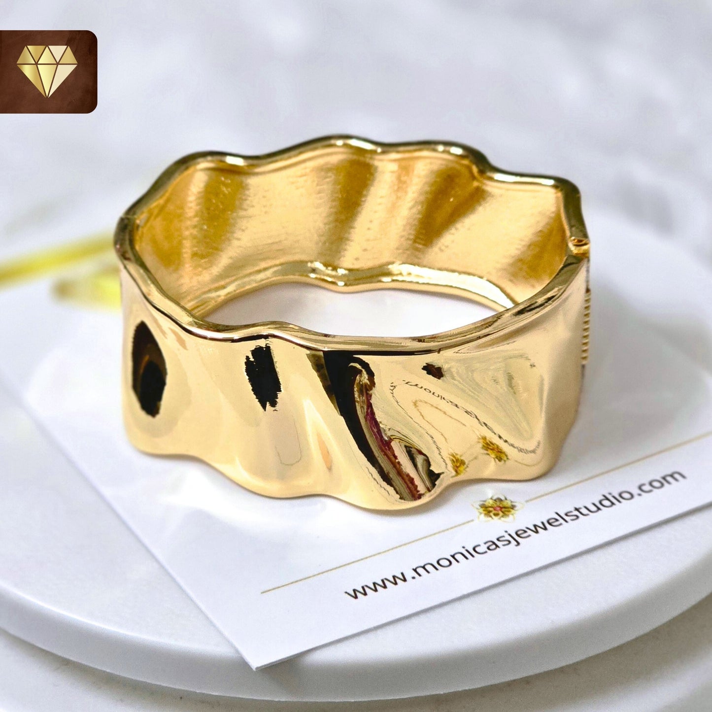 Gold-Plated Broad Wave Design Kada Bracelet