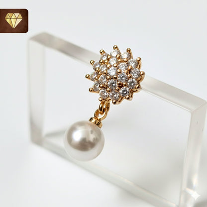 Floral Pearl Drop Sparkling Tiny AD Earrings – CZ Stone Cluster Studs