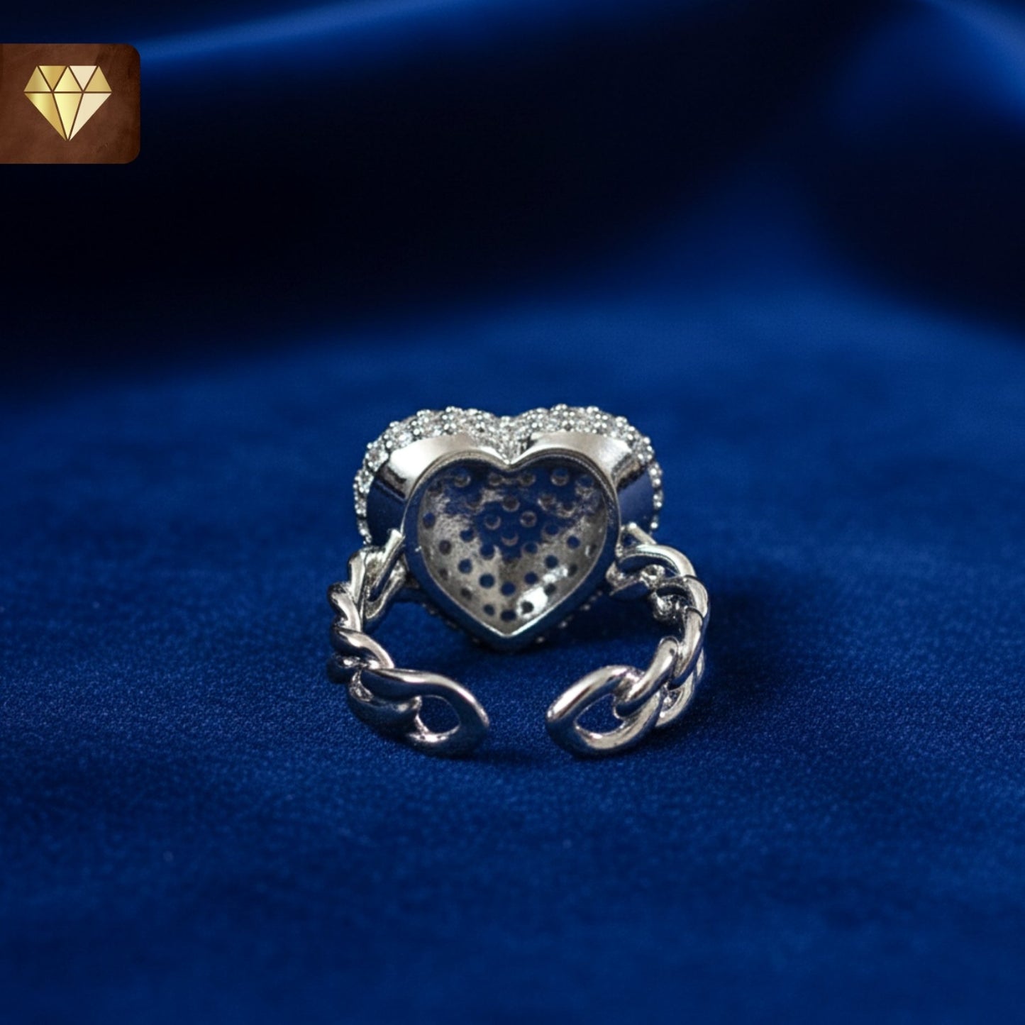 Heart Shape Finger Ring for Women | CZ Stone Chain Band Adjustable
