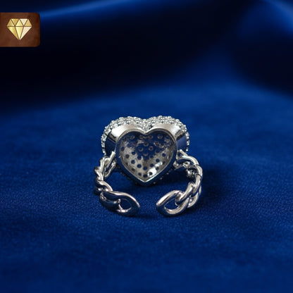 Heart Shape Finger Ring for Women | CZ Stone Chain Band Adjustable