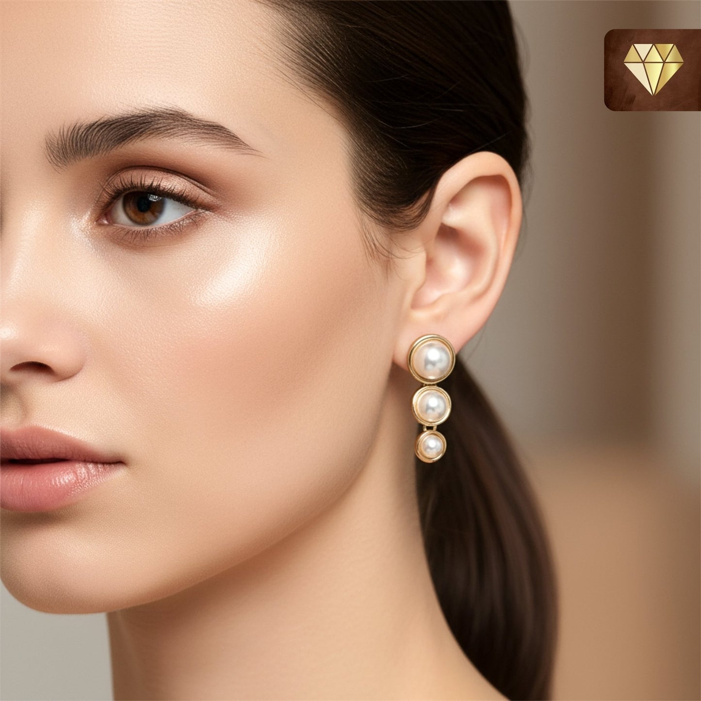 Triple Pearl Drop Earrings – Gold-Plated Elegant Studs