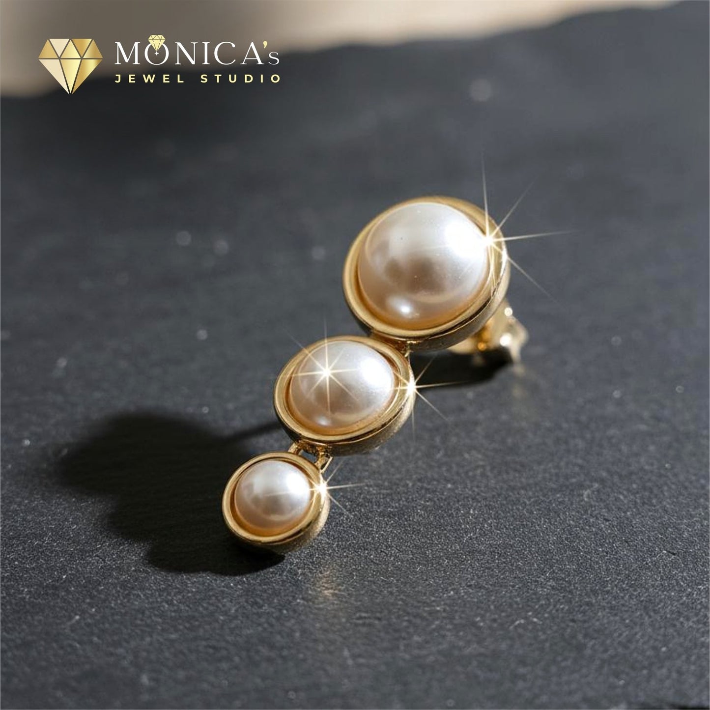 Triple Pearl Drop Earrings – Gold-Plated Elegant Studs