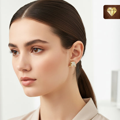 Tiny Elephant Stud Gold AD Earrings – Sparkling CZ Stone