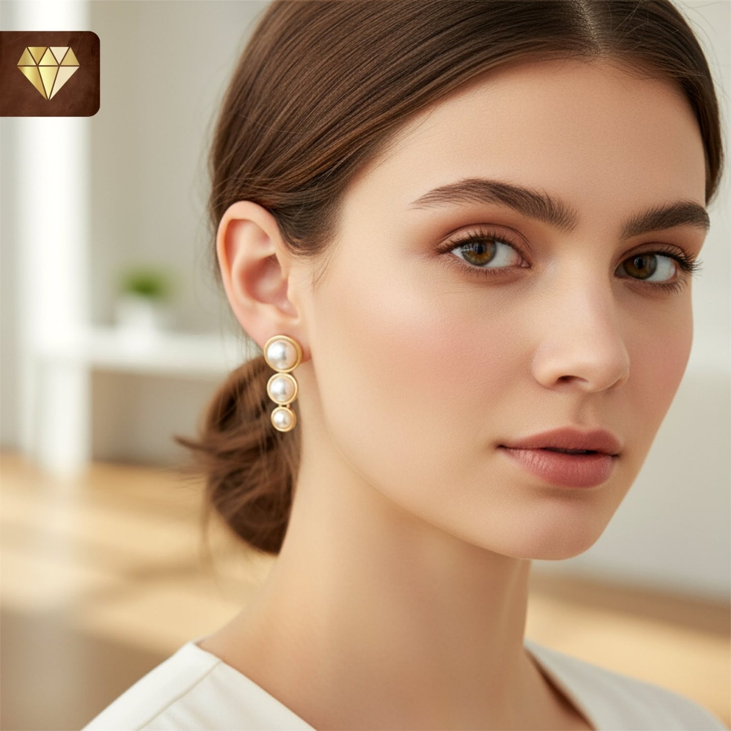 Triple Pearl Drop Earrings – Gold-Plated Elegant Studs