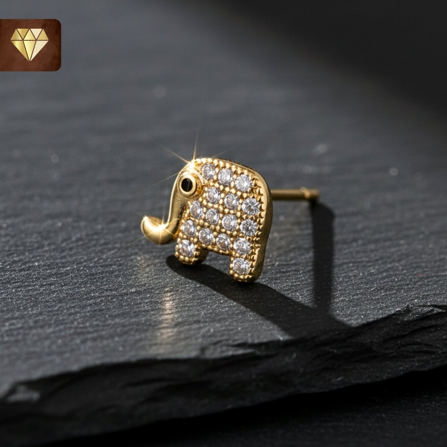 Tiny Elephant Stud Gold AD Earrings – Sparkling CZ Stone