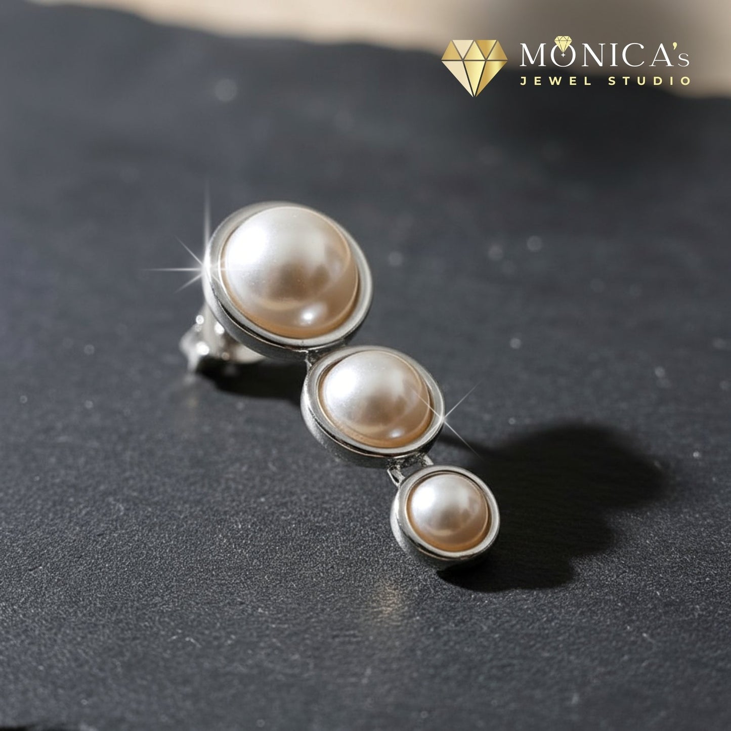 Triple Pearl Drop Earrings – Silver-Plated Elegant Studs