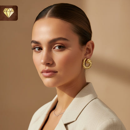 Gold Textured Swirl Hoop Earrings – Statement Jewelry