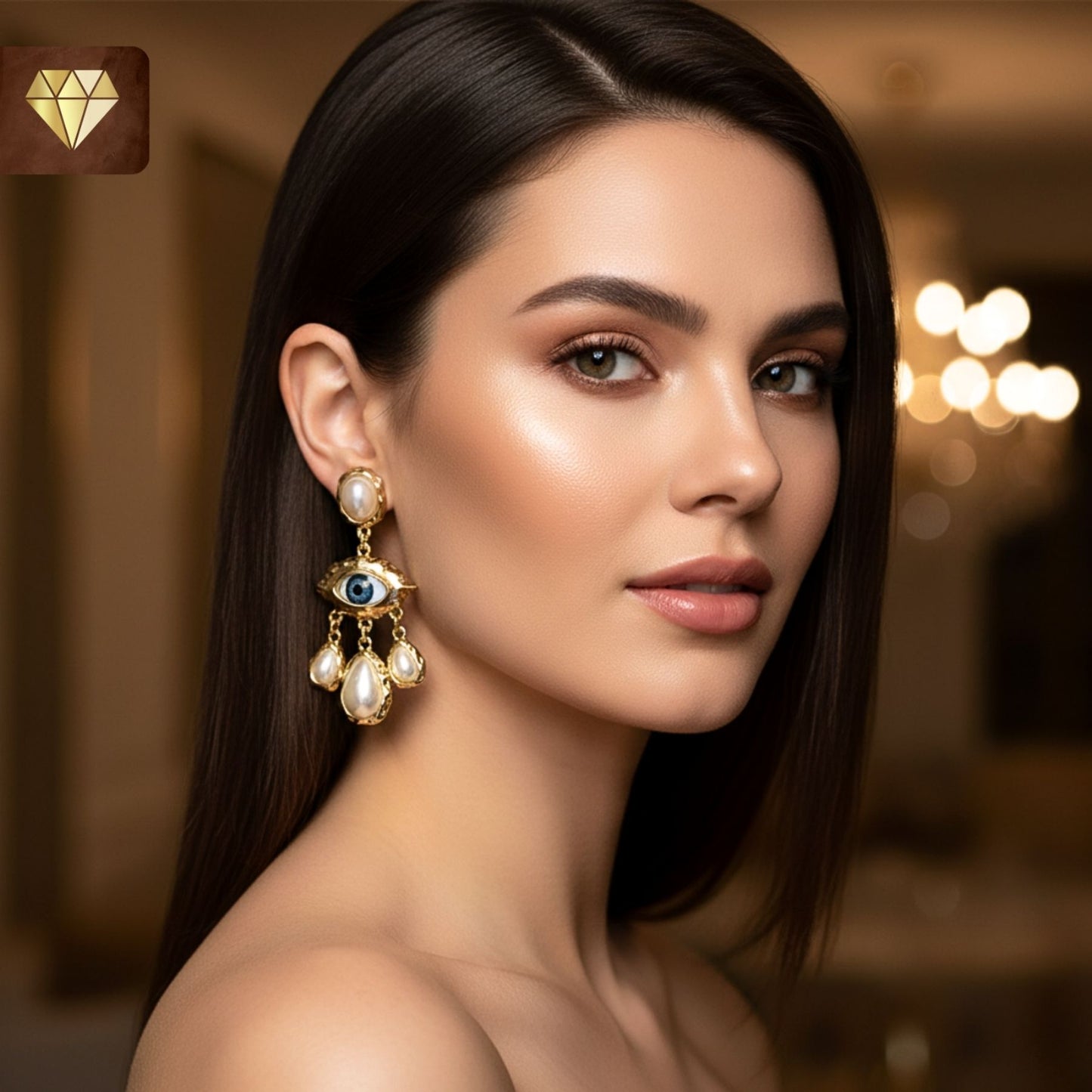 Evil Eye Statement Drop Earrings with Surreal Baroque Style Pearls