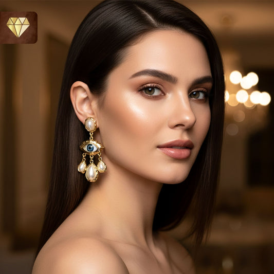Evil Eye Statement Drop Earrings with Surreal Baroque Style Pearls
