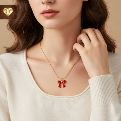 Enchanting Red Bowknot Pendant Necklace