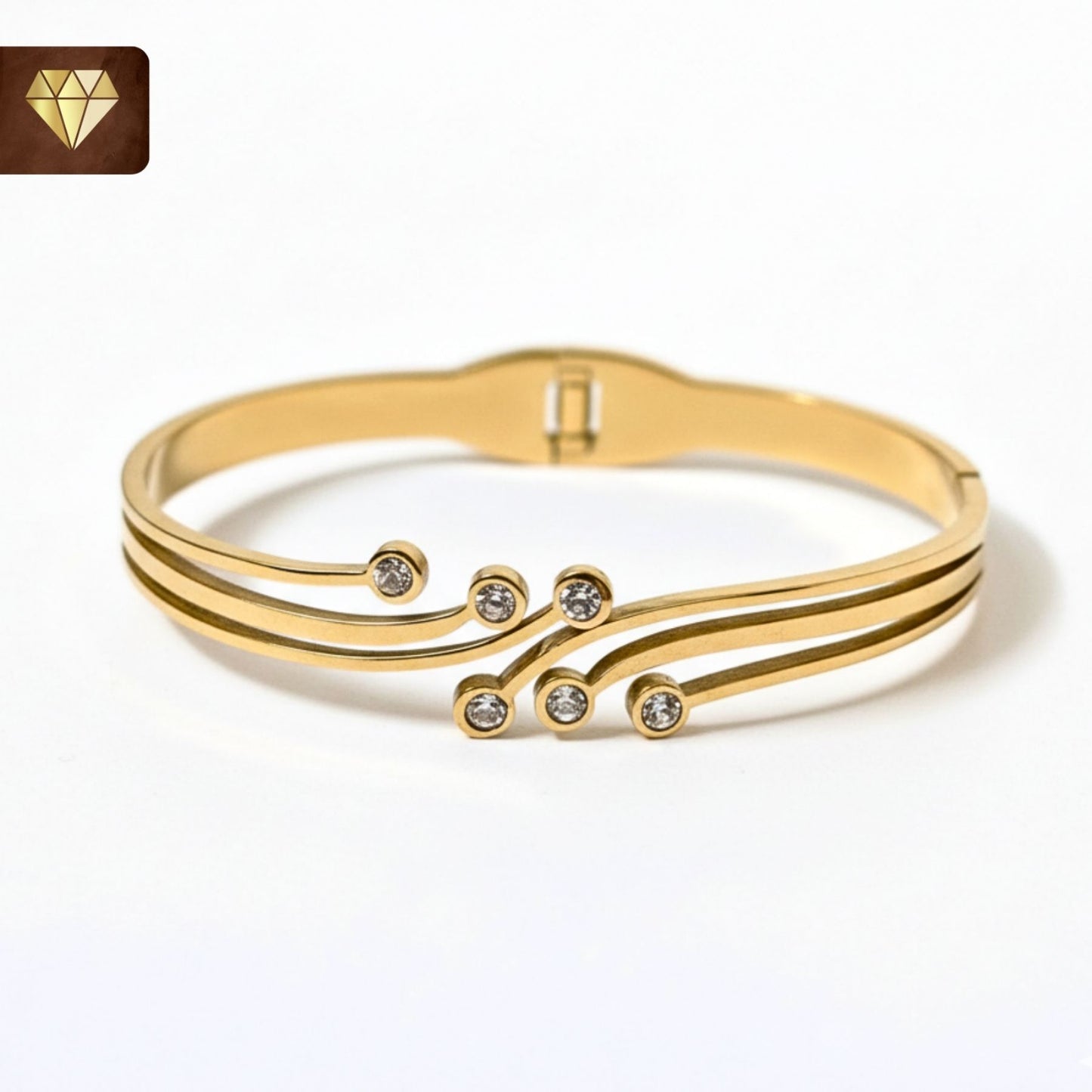 Artistic Gold-Plated Kada with CZ American Diamonds | Modern Minimalist