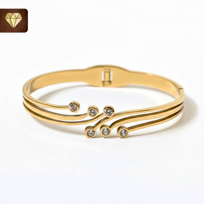 Artistic Gold-Plated Kada with CZ American Diamonds | Modern Minimalist
