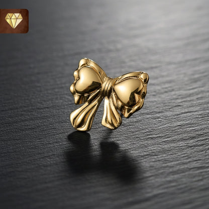 Gold Bow Knot Stud Earrings – Cute Minimalist Ribbon Design