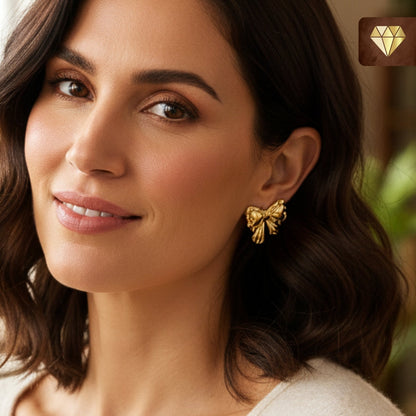 Gold Bow Knot Stud Earrings – Cute Minimalist Ribbon Design