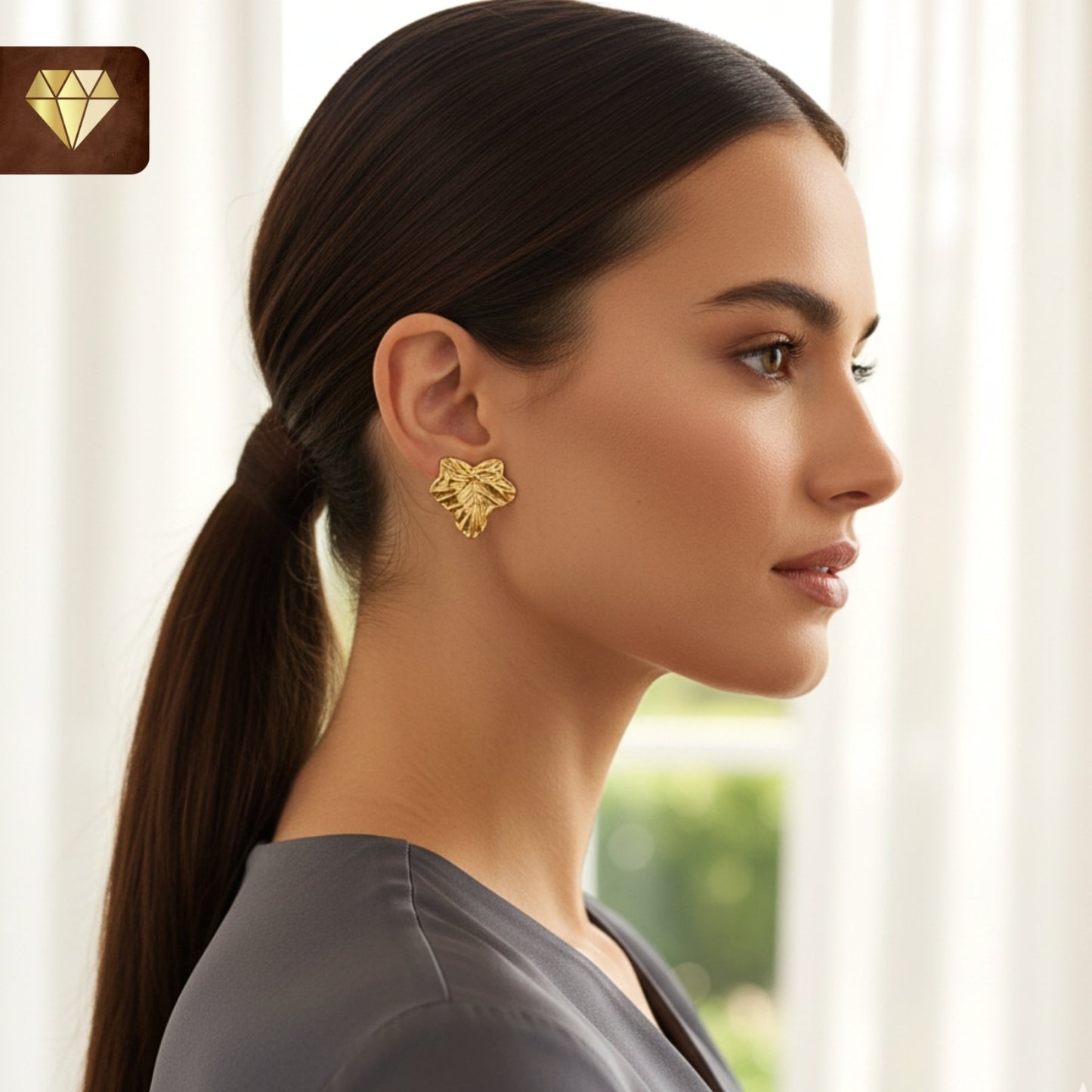 Gold Leaf Stud Earrings - Nature-Inspired Minimalist