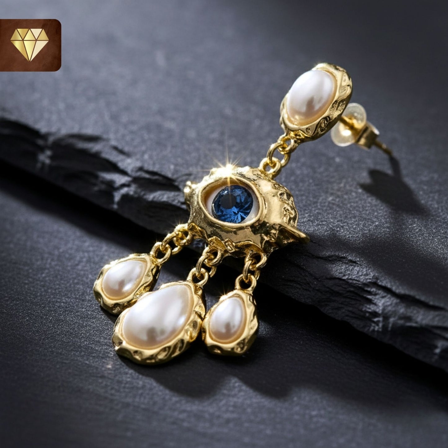 Evil Eye Statement Drop Earrings with Surreal Baroque Style Pearls