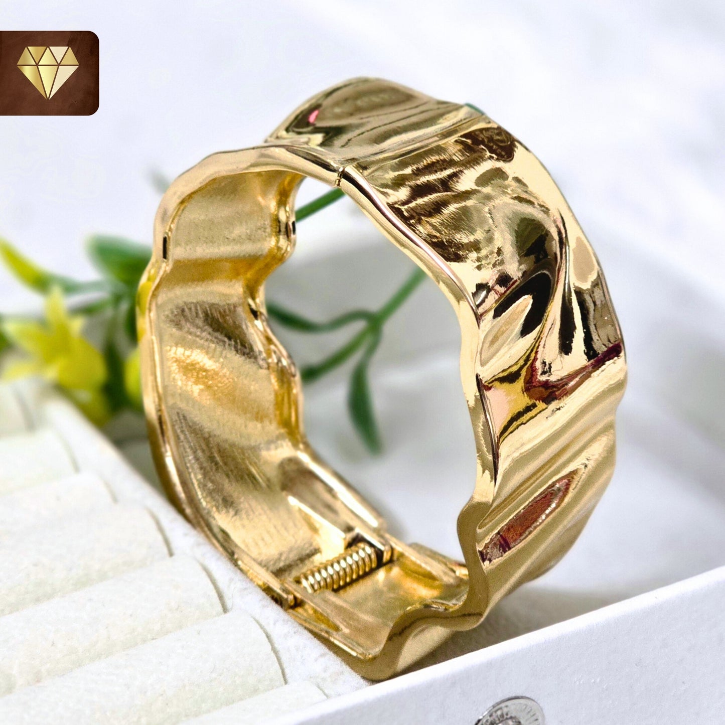 Gold-Plated Broad Wave Design Kada Bracelet
