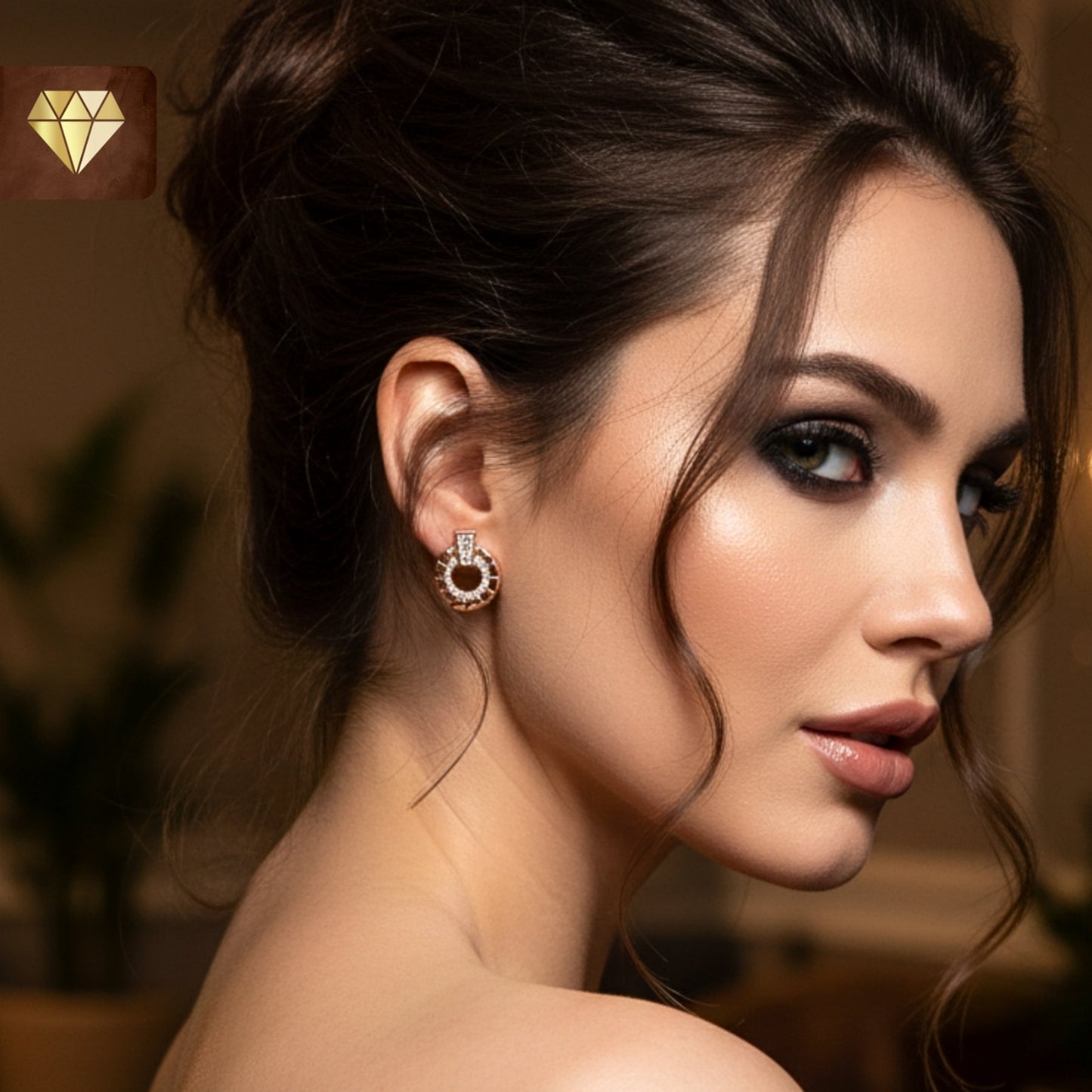 Circle Stud Tiny Rose Gold AD Earrings  – Sparkling CZ Stone Minimalist