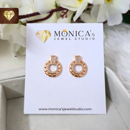 Circle Stud Tiny Rose Gold AD Earrings  – Sparkling CZ Stone Minimalist