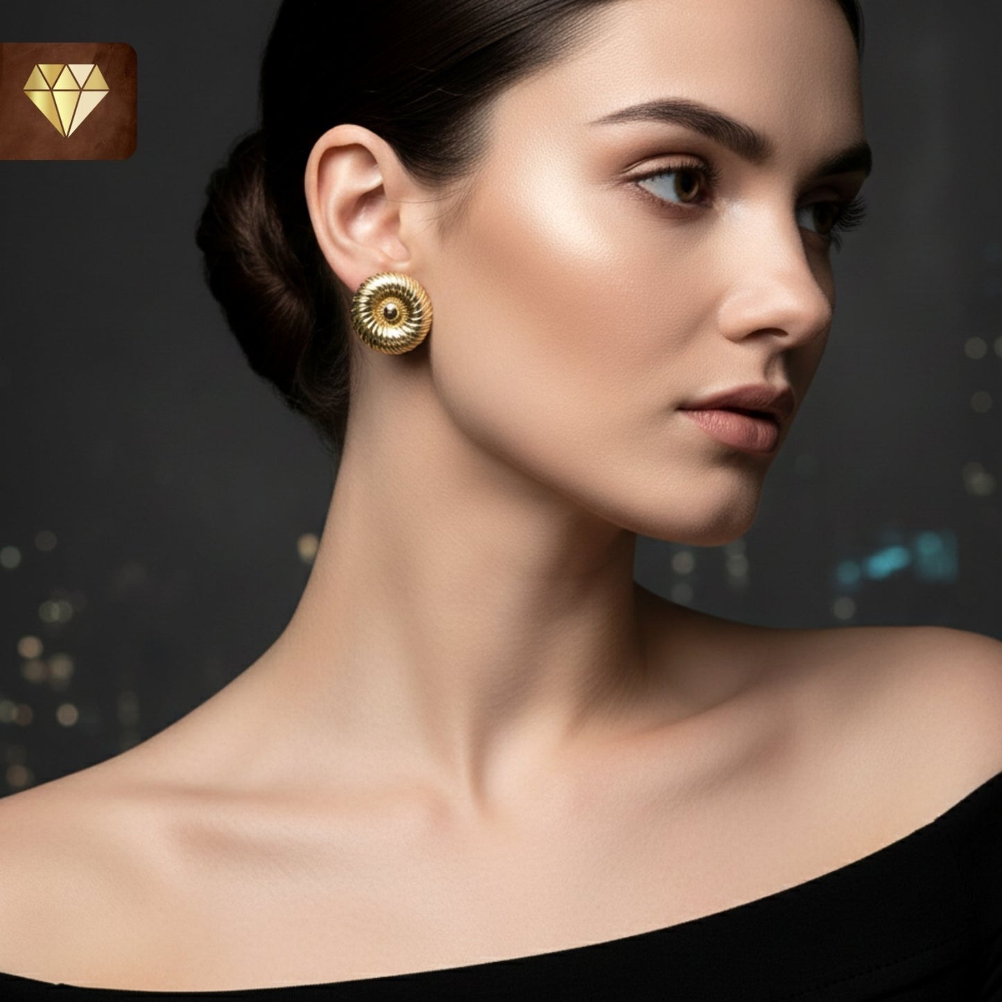 Gold Textured Round Stud Earrings – Vintage Spiral Design
