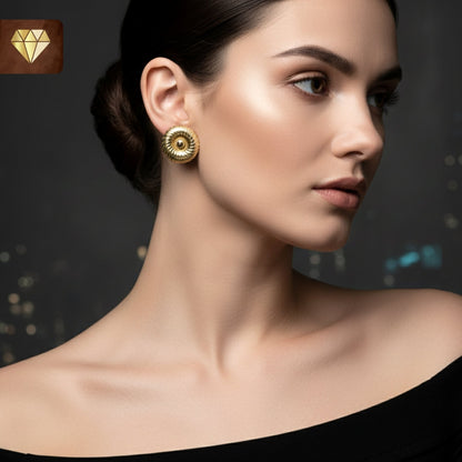 Gold Textured Round Stud Earrings – Vintage Spiral Design