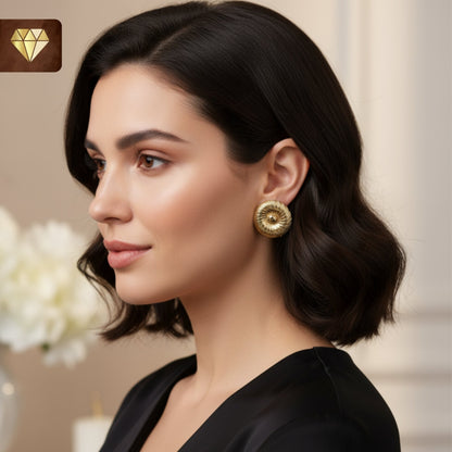 Gold Textured Round Stud Earrings – Vintage Spiral Design
